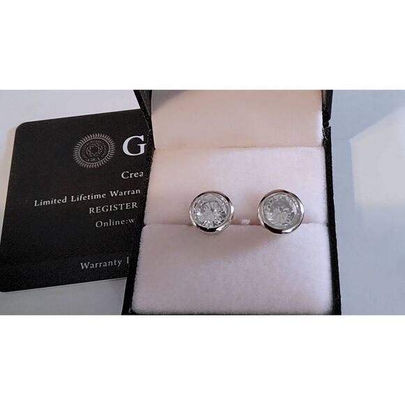 CERTIFIED~4 Carat Genuine Moissanite Round Bezel Set Stud Earrings